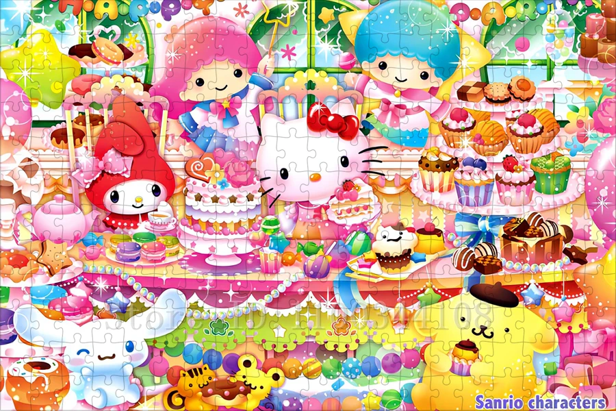 Sanrio postacie szczęśliwe słodycze Party puzzle 300/500/1000 sztuk puzzle z kreskówek dla dzieci inteligencja gry zabawki