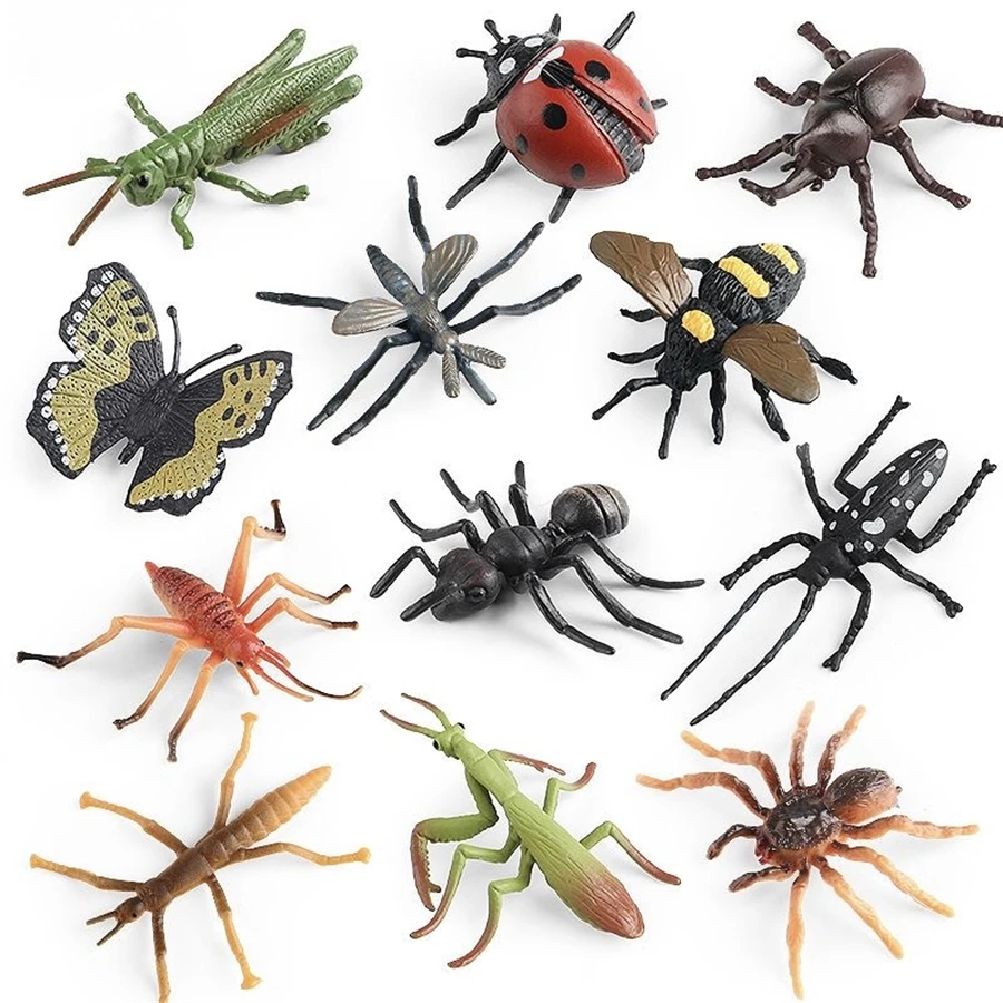 12-Piece Mini Realistic Insect Statue Set - Butterfly Ladybug Grasshopper Dragonfly Bee Models for Home Decor Perfect for Plant