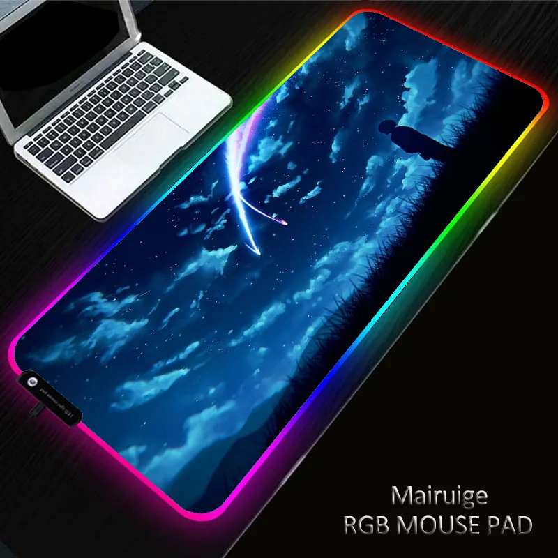 40*90CM Anime Your Name RGB Gaming Pad Rubber Non-Slip Laptop PC Led Gamer Large Mouse Pad Keyboard Mousepad for Computer Desk