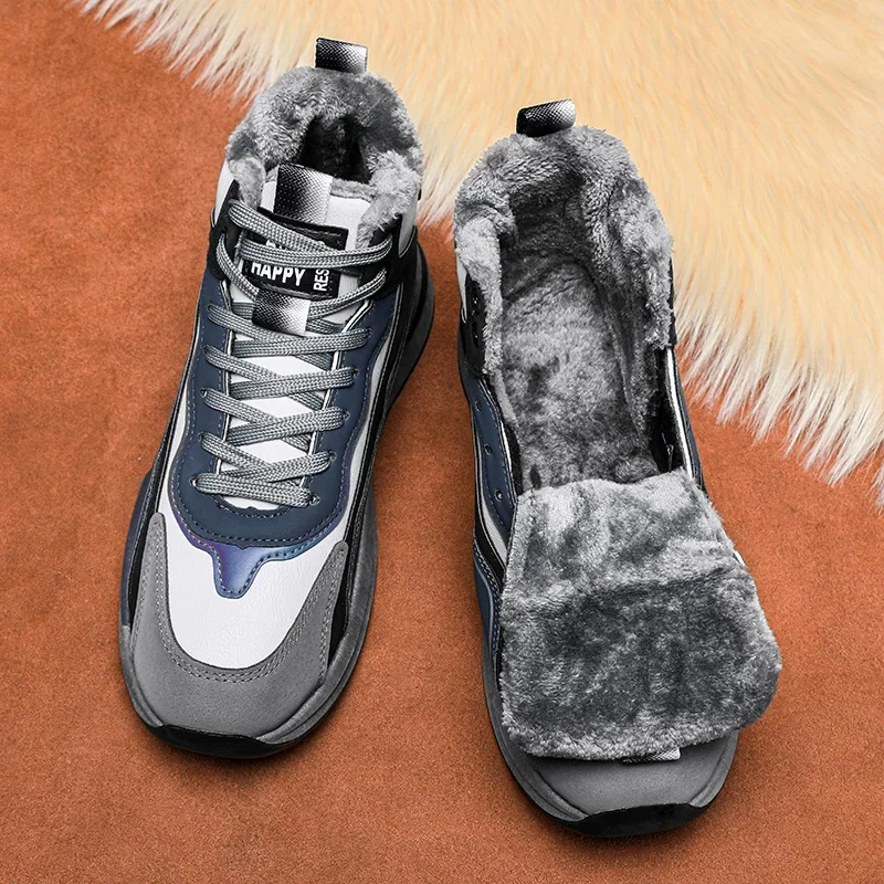 

LiveDay Men's Cotton Shoes Plush Sneakers Winter Trendy Casual Warm Lace-up Anti-Slip Cold Proof Sports Non Slip Shoes