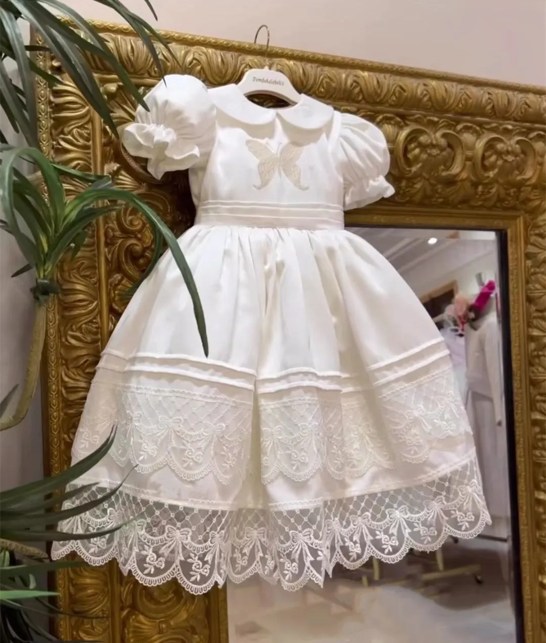 0-12Y Girl Summer White Butterfly Embroidery Turkish Vintage Lolita Princess Ball Gown Dress for Birthday Holiday Casual Eid