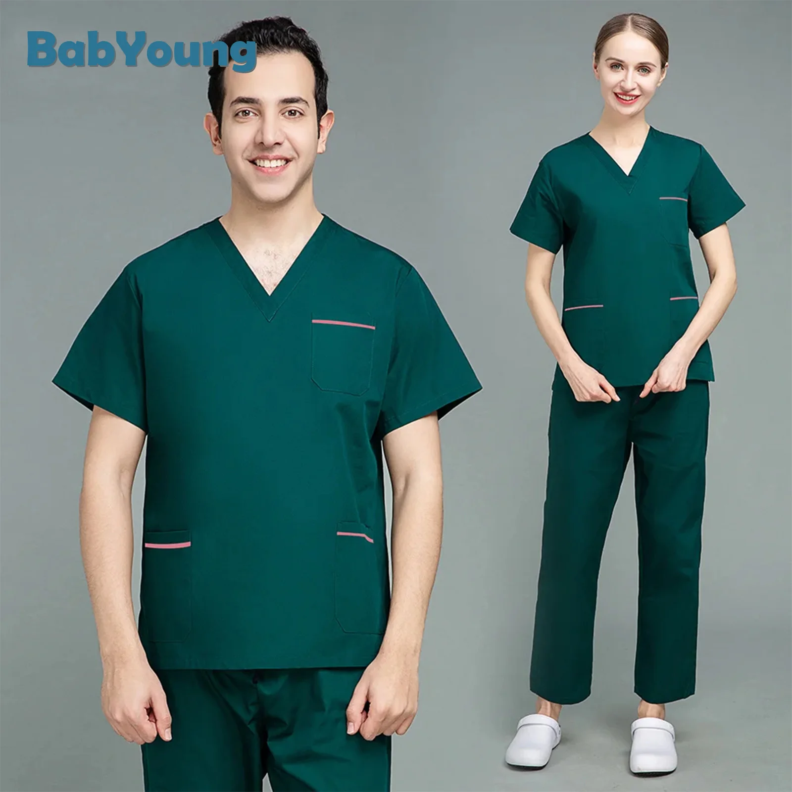 Uniforme médical pour blouses, combinaisons chirurgicales à manches courtes et col en v pour les travailleurs de poche, hauts + pantalons pour les uniformes anti-poussière de laboratoire d'été, 2021