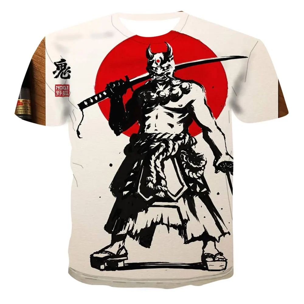 

Camisetas con estampado de dibujos animados samurái,ropa de calle con cuello redondo,moda de verano,nueva tendencia