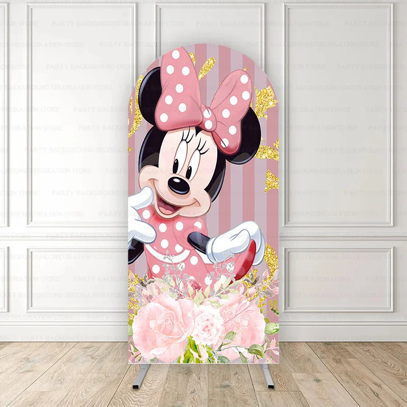 Disney Dreamy Flower Dots Minnie Pink Baby Shower Cartoon Arch Backdrop Mouse Birthday Party Photography Background Decor