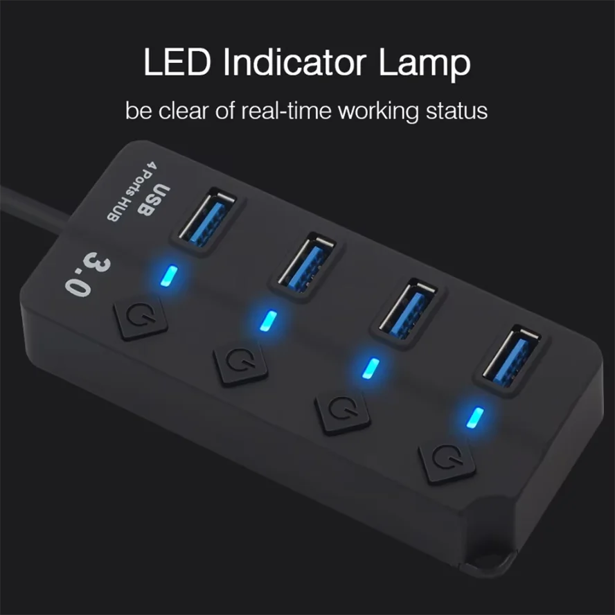 USB Hub 3.0 Multiprise USB High Speed Splitter 4 Port 5Gbps Hub Power Adapter with Switch Long Cable with Multiple Expander HUB