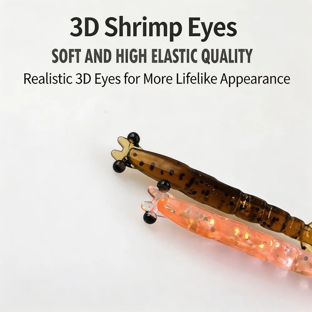 10/30 Stück 4 cm/1,57 Zoll segmentierte Garnelen-Weichköder, realistische 3D-Augen-Mikro-Schwimmköder für Süß- und Salzwasserbarsch und Forelle, zufällige Farbe – Detail 2