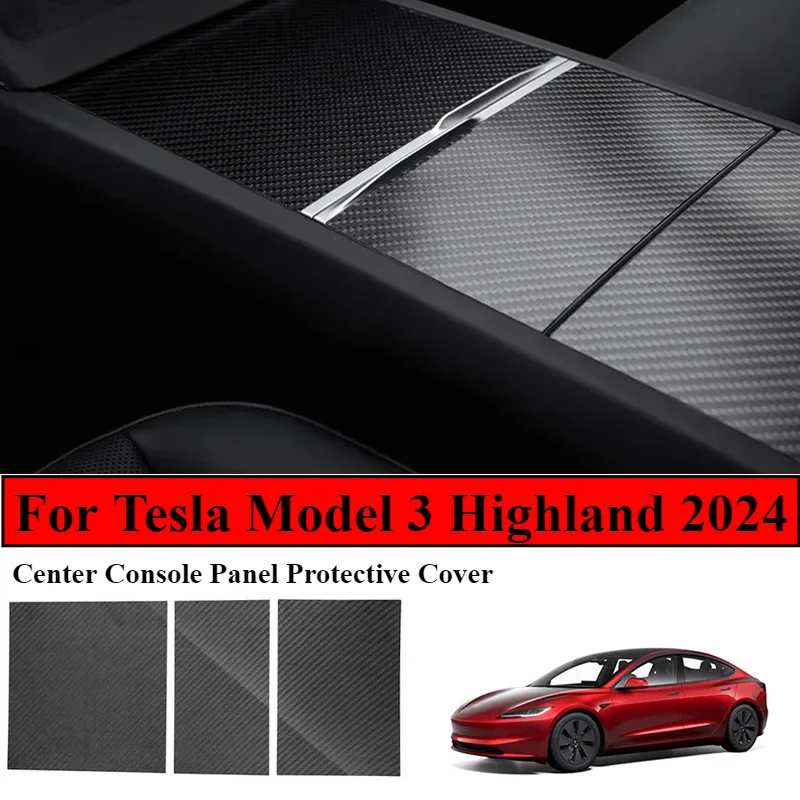 

Real Carbon Fiber Ultra Thin Center Console Panel Cover For Tesla Model 3 Highland 2024 Not Affect Central Control Push-pull Use