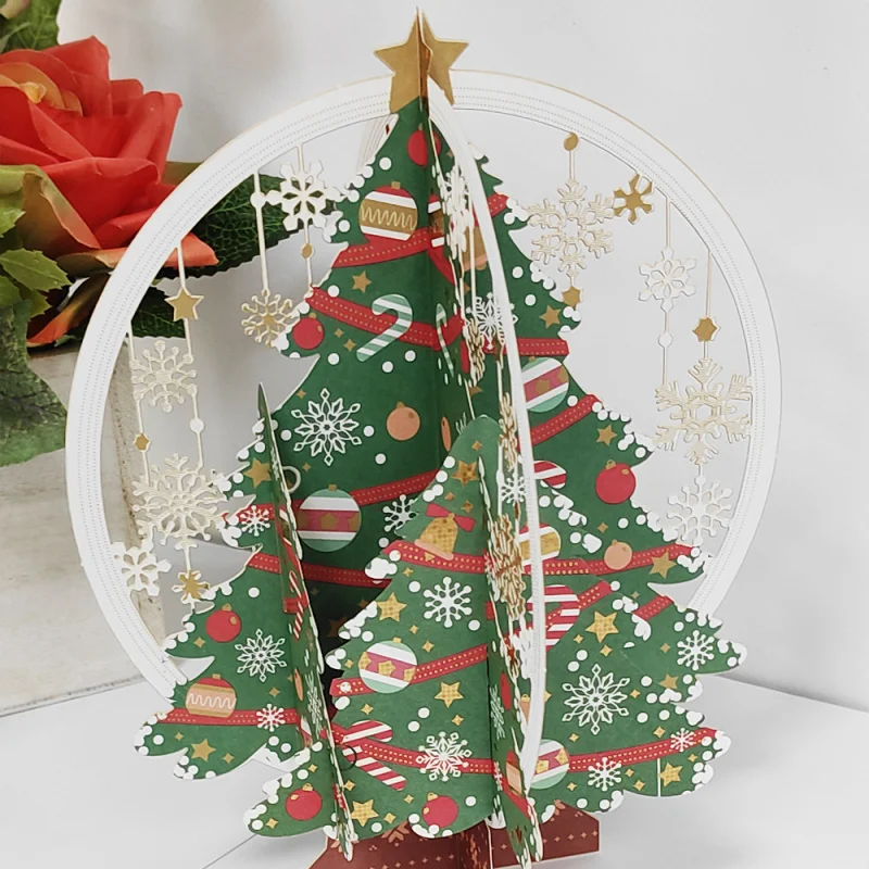 Cross-border new arrival Christmas Green Three-Dimensional Crystal Ball Greeting Card Christmas Eve Christmas Tree Decoration Bl