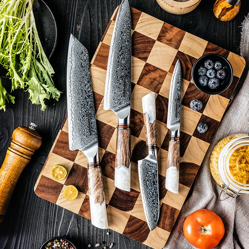 Grandsharp 4PCS Knife Set Damascus Steel knives 10Cr15C0Mov Steel Vegetables Fruit Slicer kiritsuke Chef Knife Cooking Tools