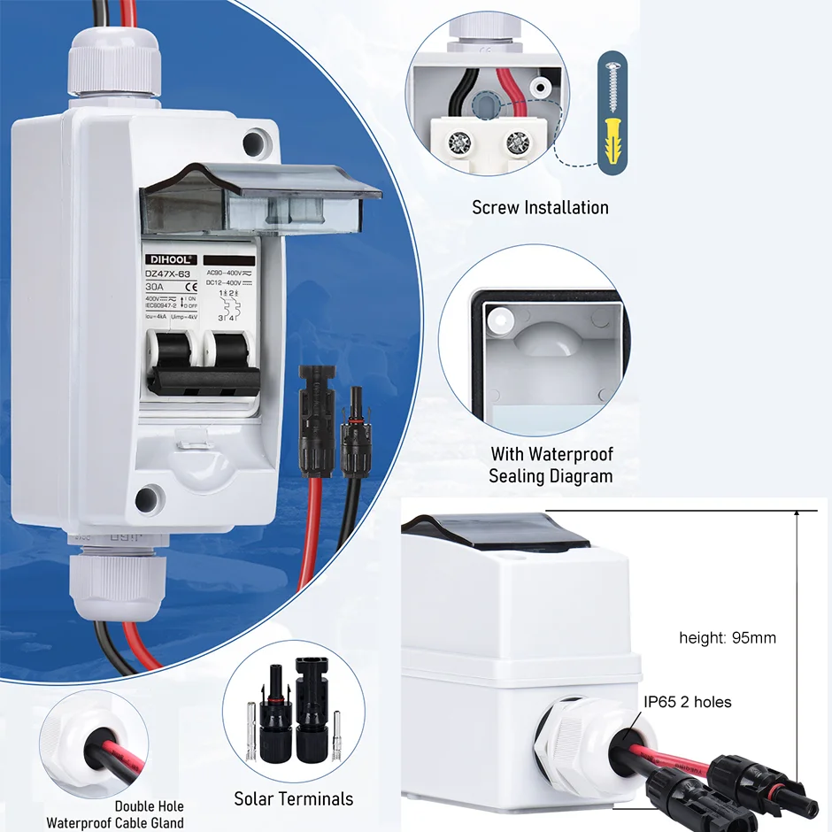 Imagem -04 - Bateria Solar Interruptor de Desconexão 30a 400v dc ou ac Disjuntor Ip65 Caixa de Distribuição Interruptor pv