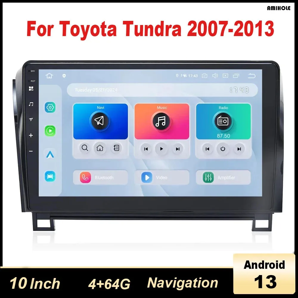 10-Zoll-Passform für CarPlay + Android Auto/4+64G für 2007–2013 Toyota Tundra (Qualcomm 8-Core/4G-Version) Android 13 Autonavigation