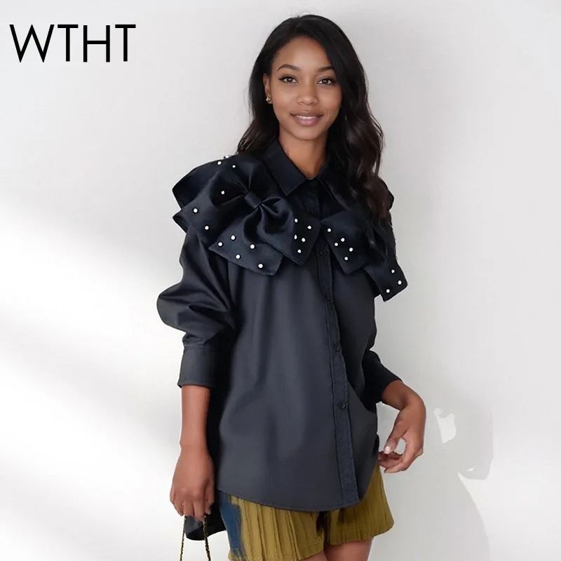 

WTHT новая модная женская повседневная рубашка с 3D бантами, осень 2021, модная блузка с длинными рукавами и лацканами, женская 1LS2588