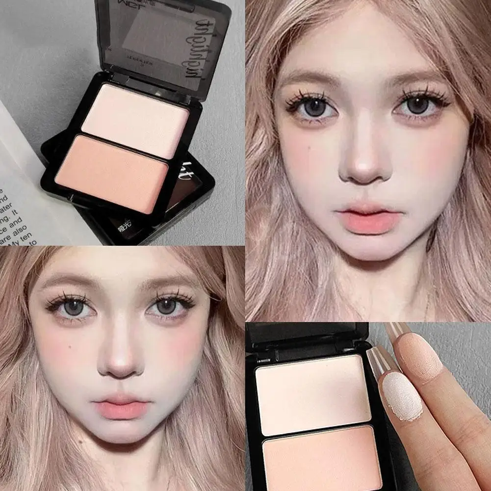 Dual-Color Matte Contour & Highlight Palette, 2-in-1 Sculpting Bronzer Highlighter Powder for Face, Long-Lasting Makeup