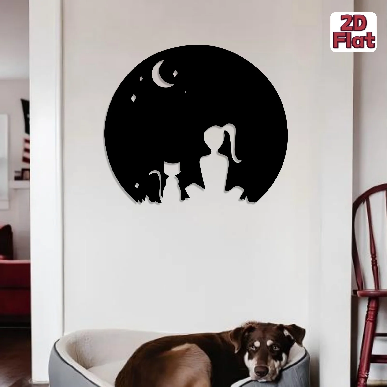 1pc 2D Flat Girl & Cat Metal Wall Art, Romantic Iron Sculpture, Bedroom Love Nook Decor, Christmas New Year Black Friday Gift