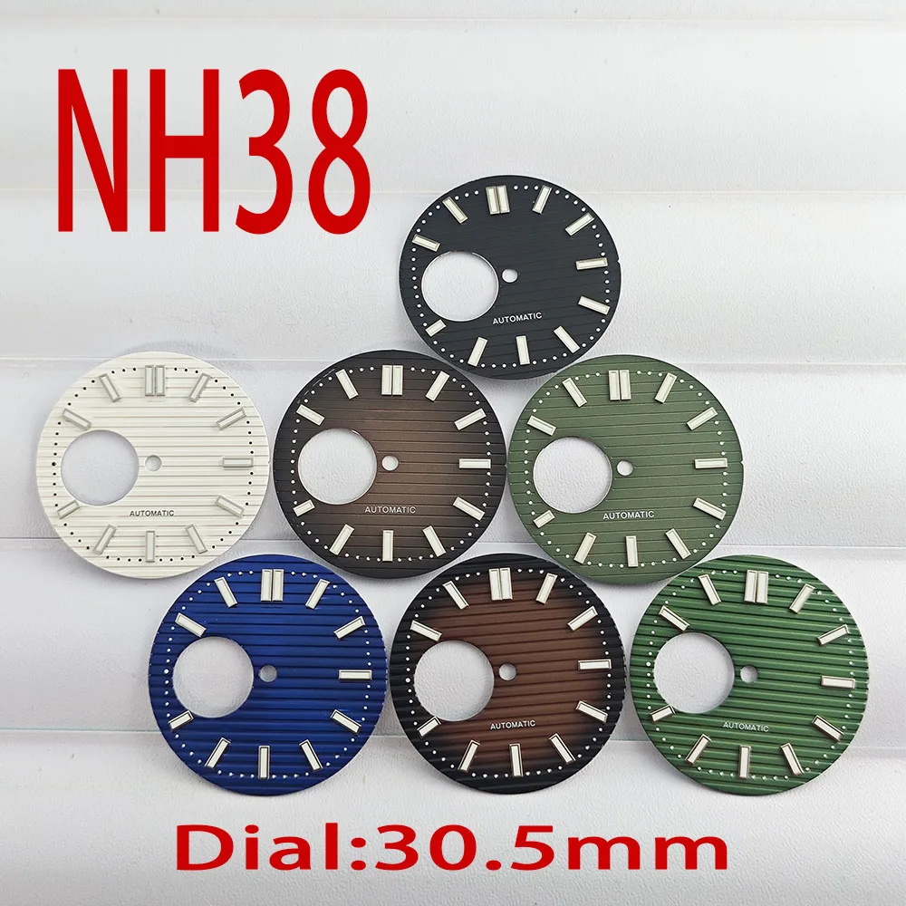 NH38 남성용 시계 다이얼, 녹색 야광 31.5mm 다이얼, NH38 자동 기계식 무브먼트 케이스 스트랩 포인터 시계 액세스