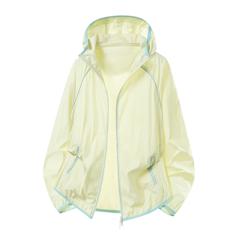 Women Hooded Sun Protection Jacket UPF50+ Ultra Thin Breathable Zipper Pocket Anti-UV Outdoor Sunscreen Skin Coat