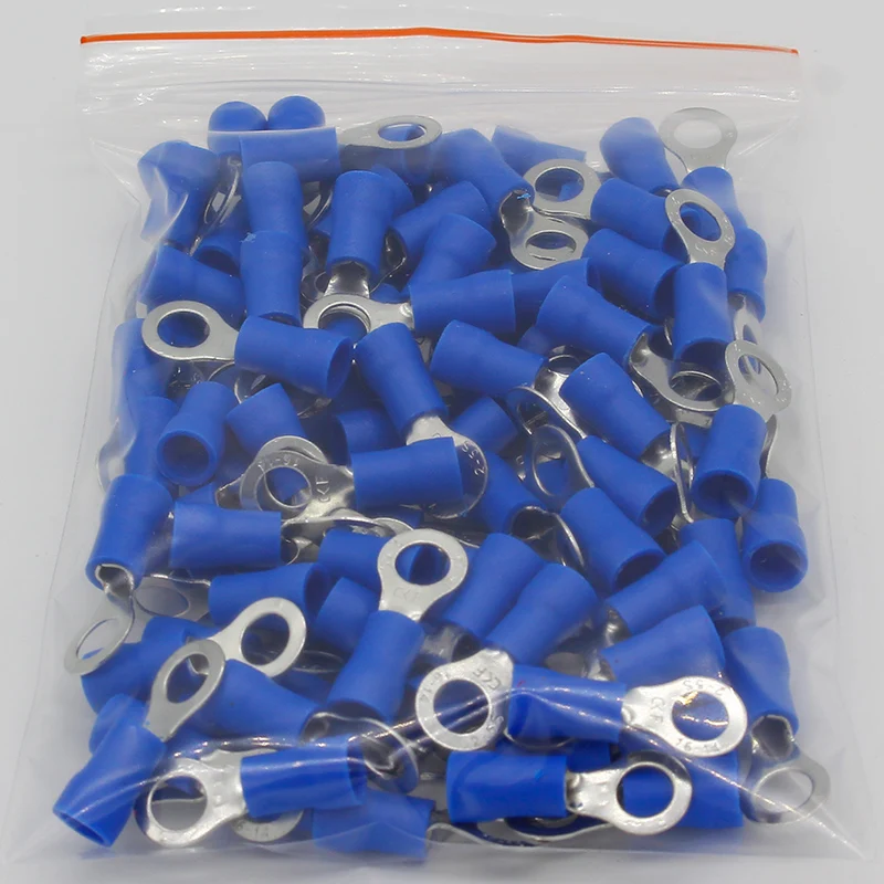 RV2-5 Blue Ring Insulated Wire Connector Electrical Crimp Terminal Cable Connector Wire Connector 100PCS/Pack RV2.5-5 RV