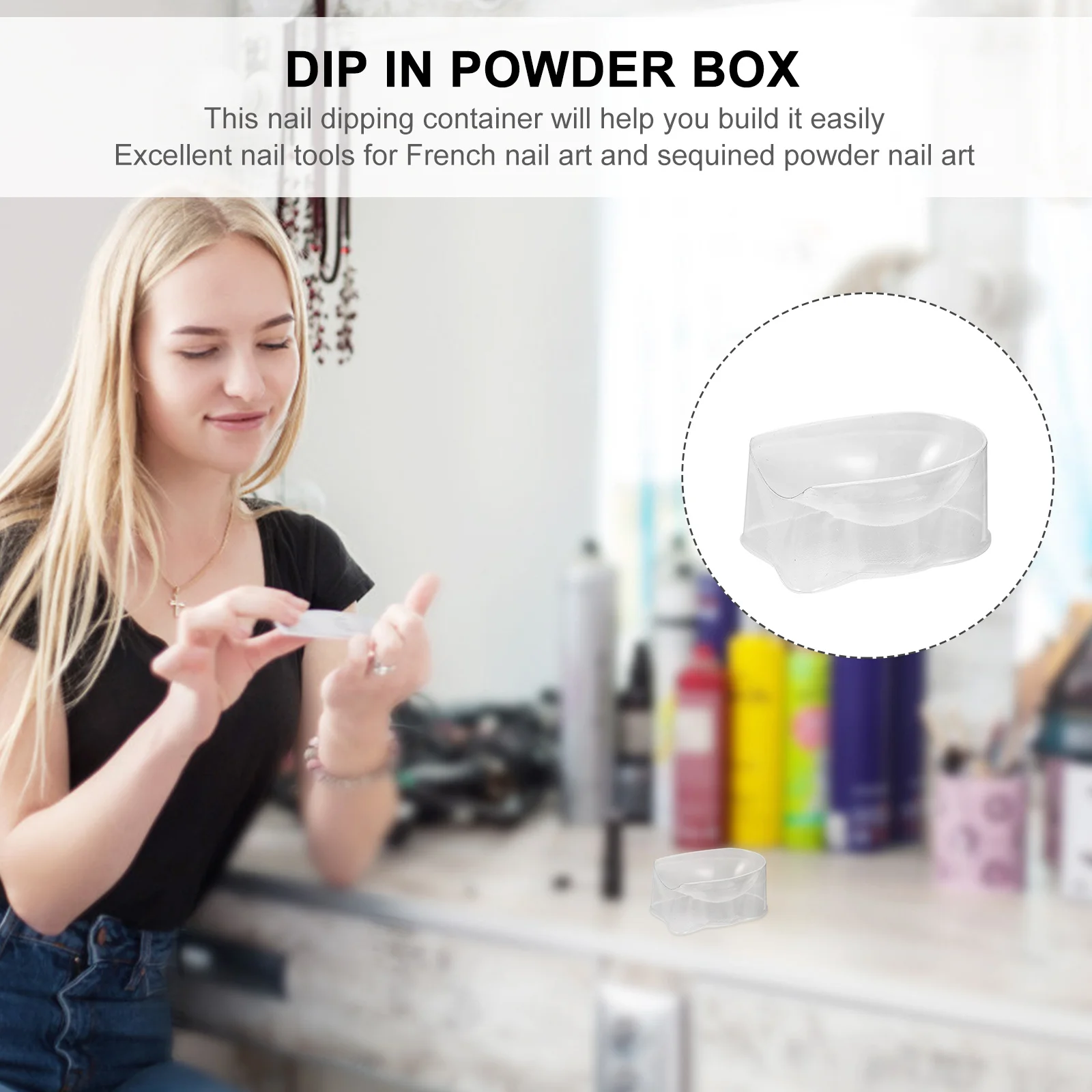 Plateau de poudre à tremper, Guide de rainure de doigt, conteneur de recyclage de trempage pour ongles, outil de manucure Nail Art, mallette de rangement de poudre à paillettes 6 pièces