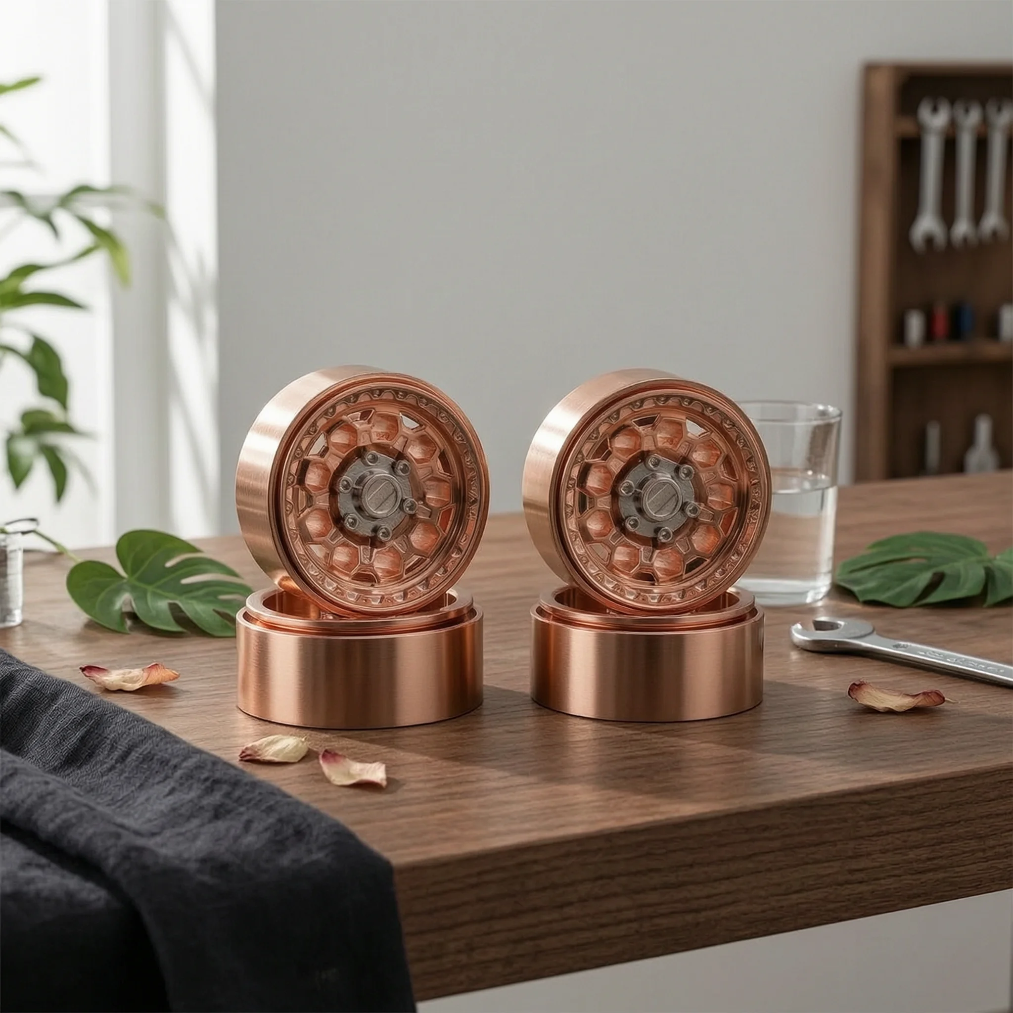 4 Pieces Crawler Wheel Hubs Honeycomb RC Wheel Hubs Beadlock Wheels Rose-Gold Lightweight for Hobbyists, off-Road Crawling