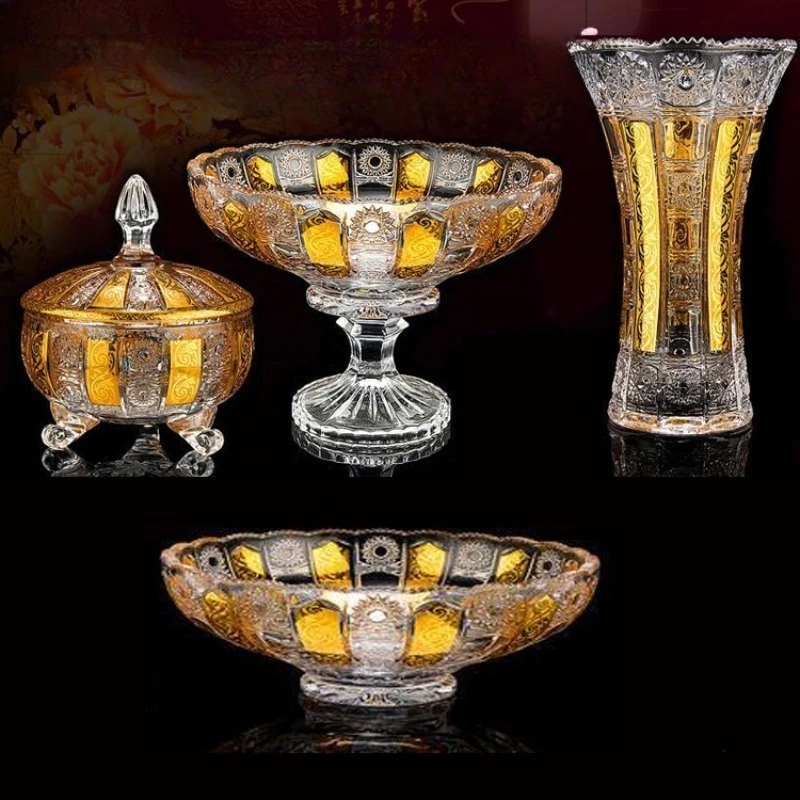 

European style gold-inlaid crystal glass fruit plate