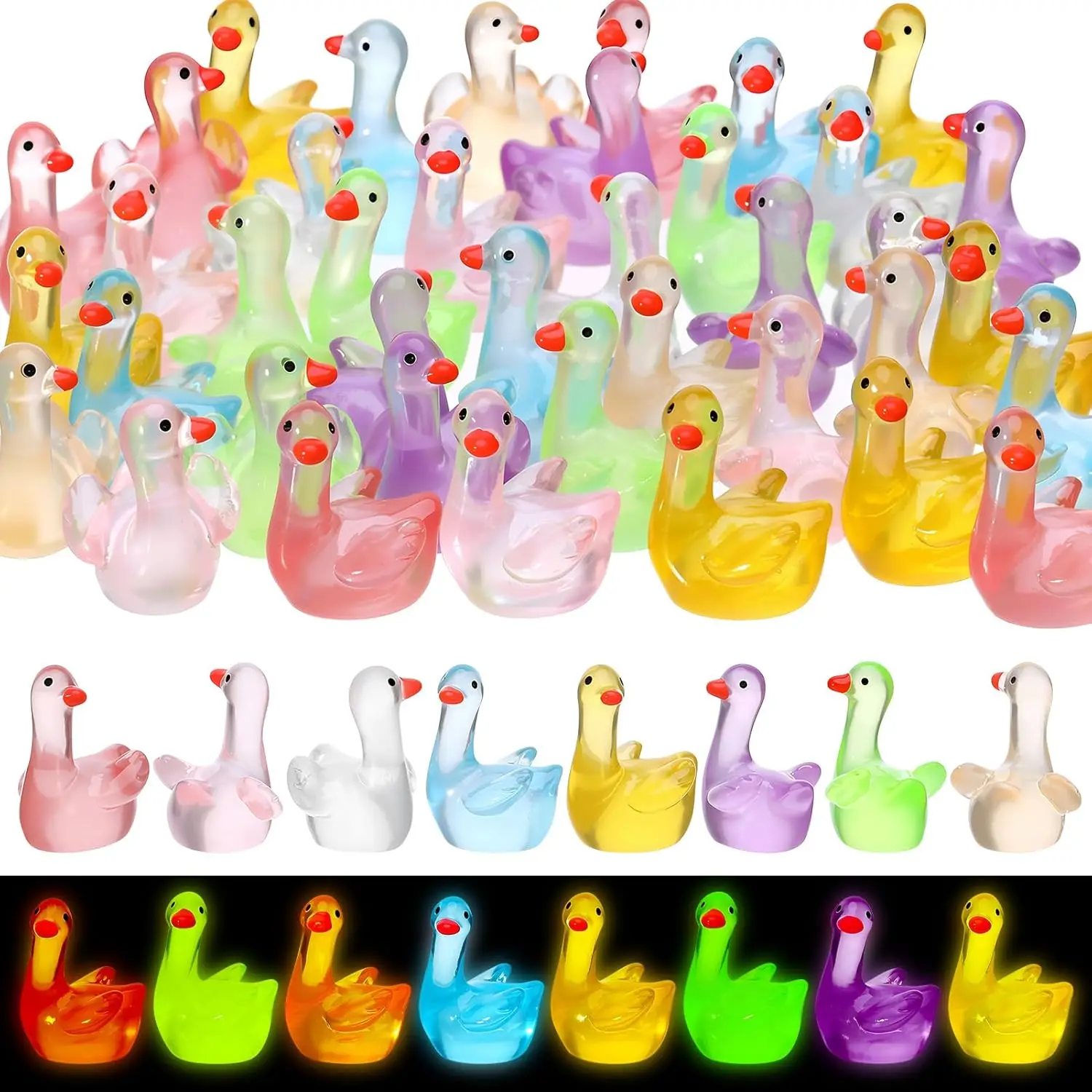 24 Pcs Luminous Mini Resin Swan Figurines, Tiny Glowing Swan Statue Ornaments for DIY Fairy Garden, Aquarium, Dollhouse, Patio L