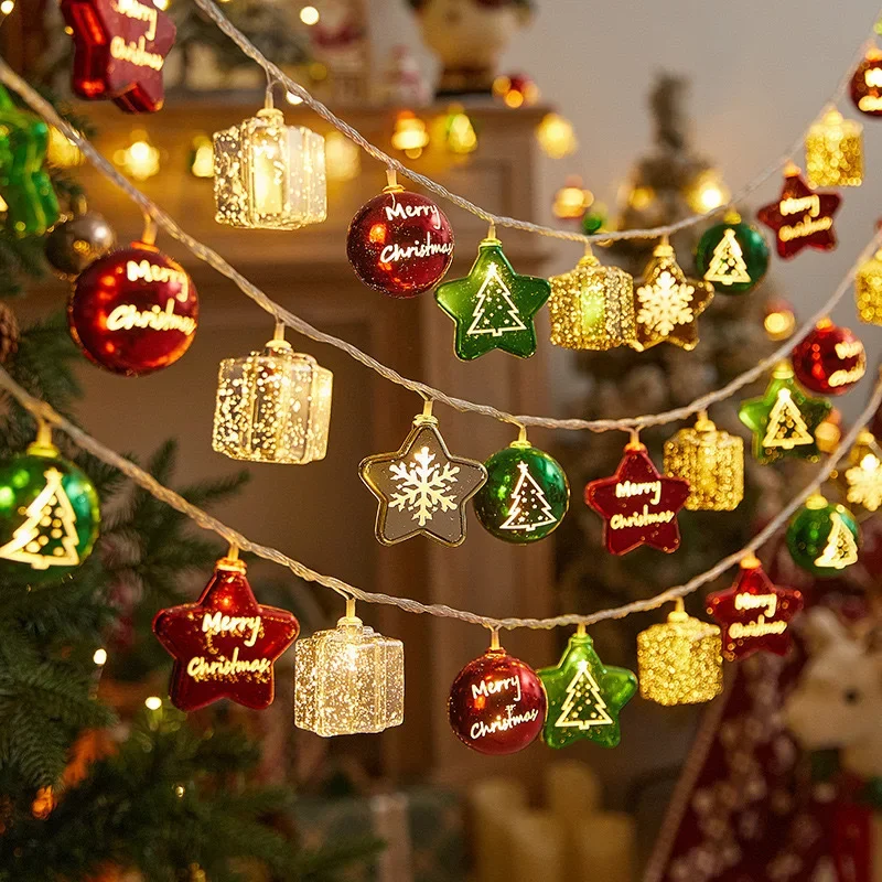 Candy Cane Santa Claus Five Pointed Star Christmas String Lights Hanging Ornaments Merry Xmas Decoration for Holiday Party Fun