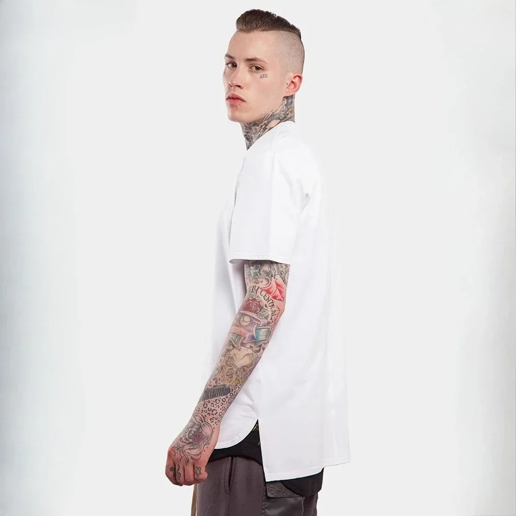 High Street Hem Split Short-sleeved Men's T-shirt Front Short Back Long Man Tops Brand Tees Plus Men Long Bottoming Shirt