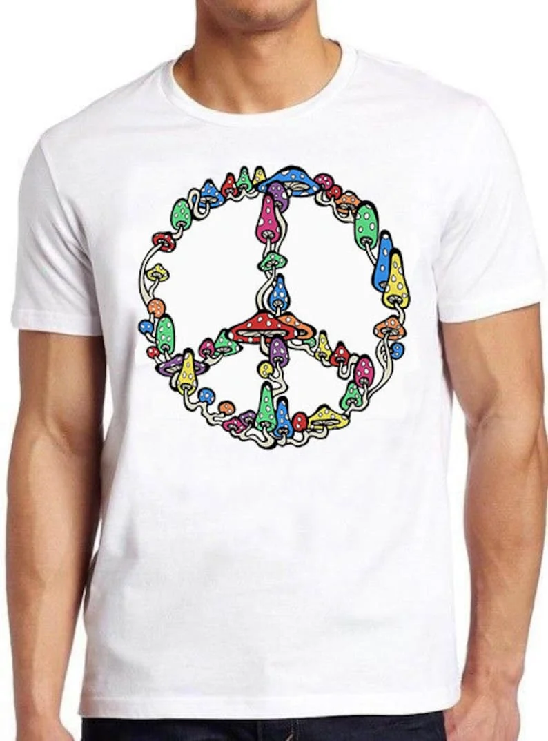 

Peace Symbol Mushrooms Hippie Funny Retro Cool Top Tee T Shirt 565