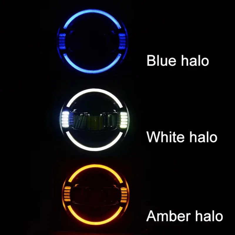 45W 7inch Round LED Headlight with Blue halo White DRL Amber Turn signal