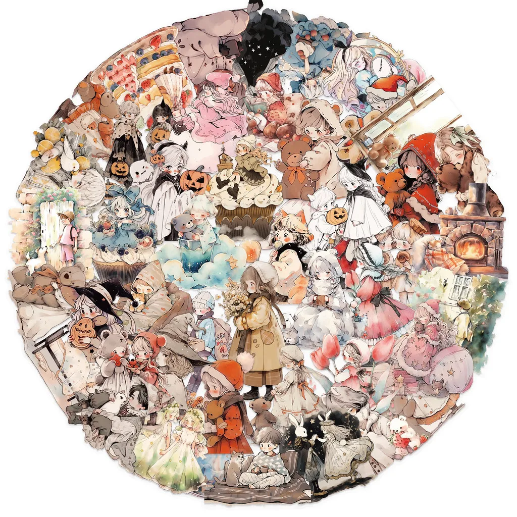 52-Piece Transparent Cartoon Watercolor Fairy Tale Sticker Pack Waterproof Clear PET Decor for Hand Accounts(Anime Worlds Store)