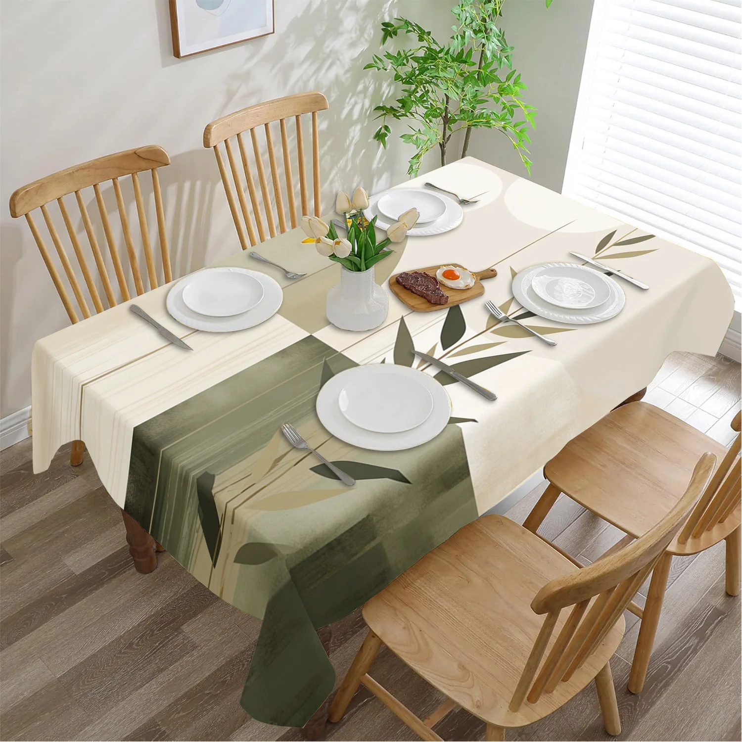 Rectangular abstract plant tablecloth, made of polyester - perfect holiday home decoration item