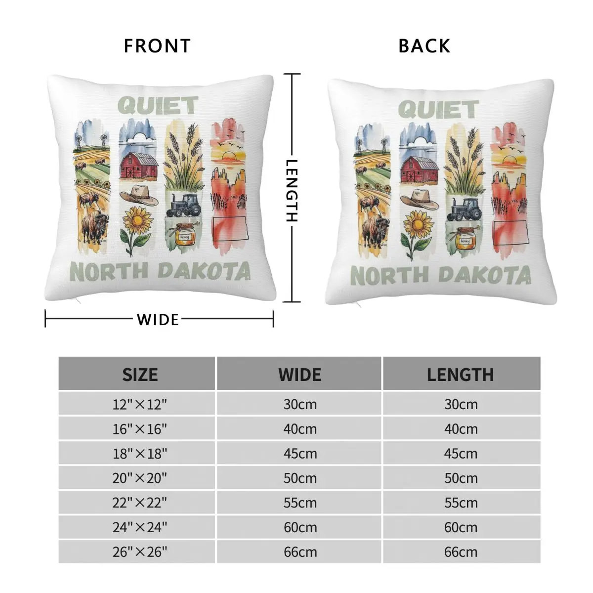 Quiet North Dakota Peaceful Square Pillowcase Polyester Linen Velvet Printed Zip Decor Throw Pillow Case Sofa Seater Cushion 18
