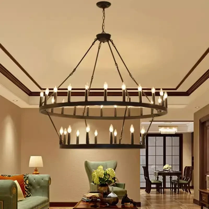 Modern Retro Round Led Pendant Lights Black Ceiling Chandelier Living Room Restaurant Decoration Lighting Hanging Lamps Fixtures