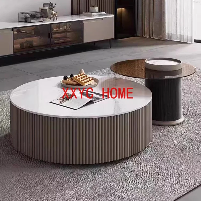 Modern Nordic Coffee Table Luxury Makeup Vanity Minimalist Wood Coffee Table Glass Round Mesa Centro  Bedroom Furniture