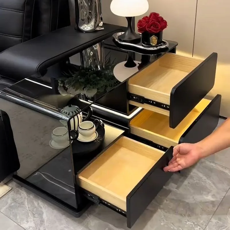 Light luxury retro sofa side cabinet high-end creative with sensor light side living room movable corner small coffee table