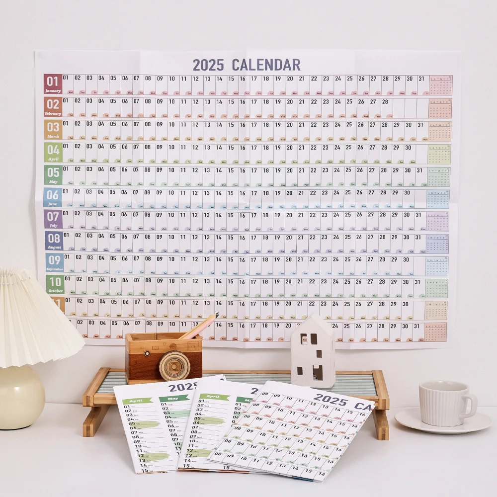 1 pc 2025 Colorful Large Size Paper Wall Calendar With Stickers And Tapes 365 Days Calendar Of The Year Planner Memo Schedules