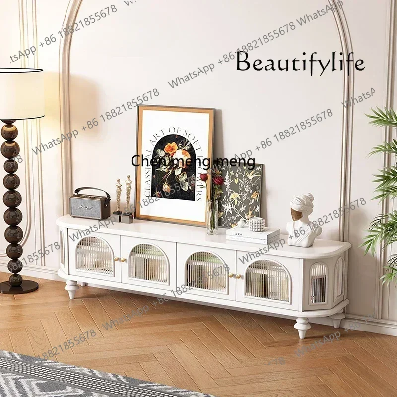 DD  Solid Wood TV Cabinet Middle-Ancient Light Luxury Living oom Small Apartment Simple Cream Style Coffee Table Assembled Cab