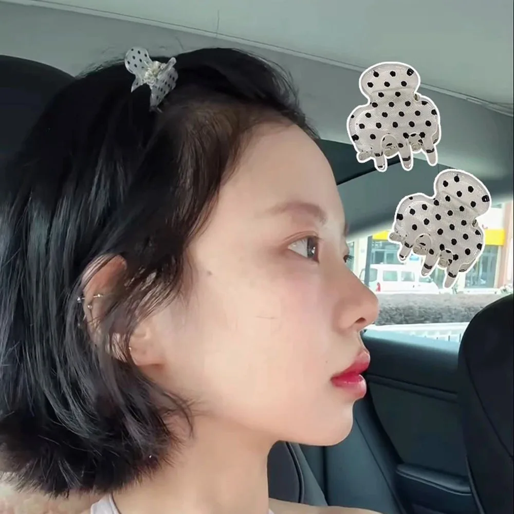 2PCS Ins Style Mini Polka Dot Transparent PC Hair Claw Small Jaw Clip Women Princess Bang Half Up Hair Daily Hair Accessory Gift
