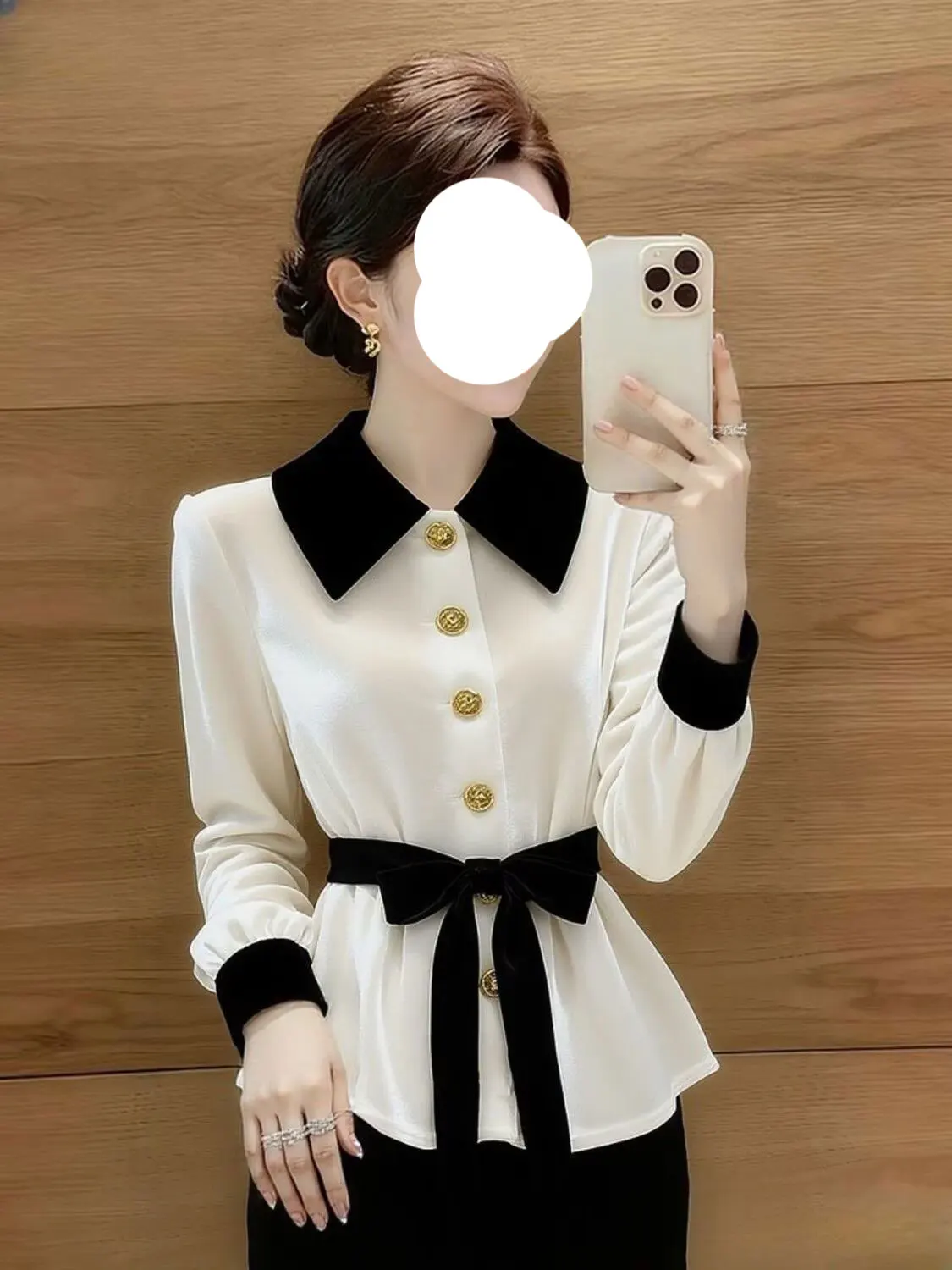 

Ele White Velvet irt Women's Faion Spring 2026 Slimming Color Blo Long Sve Collar Button up Special Design Top