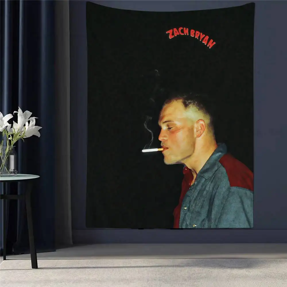

Pop Singer Zach Bryan Cartoon Tapestry Hippie Flower Wall Carpets Dorm Decor Art Home Decor