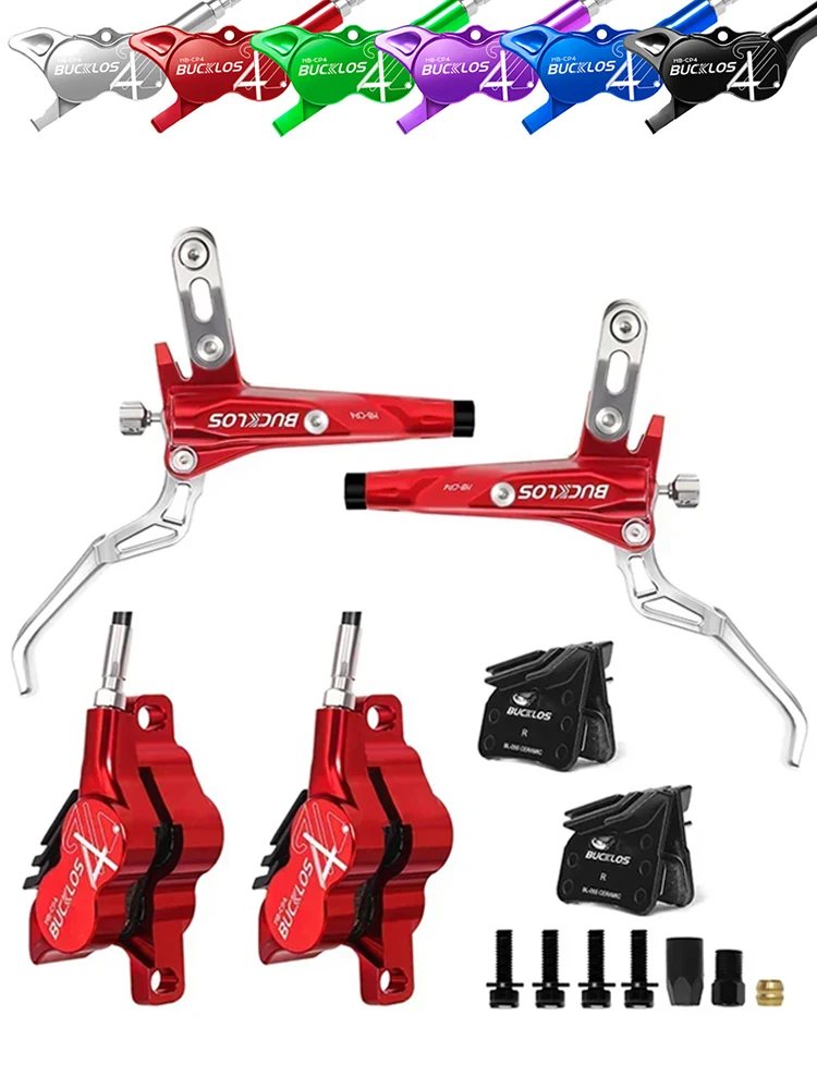 AliExpress BUCKLOS 4 Piston Bicycle Hydraulic Disc Brake Ebike Oil Pressure Disc Brake Set 160 Rotor Front Rear MTB Bike Hydraulic Brakes