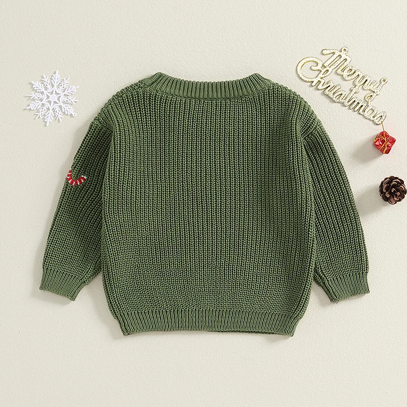 Newborn Baby Girls Boys Christmas Sweater Letter Cane Embroidery Warm Knit Long Sleeve Pullover Tops Toddler Infant Knitwear image 3