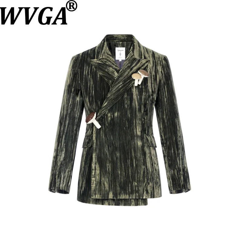 

WVGA Spring Autumn New Men Vintage Velvet Pleated Trendy Diagonal Collar Waist-Cinching Blazer Niche Chic Casual Coat Ins W18674