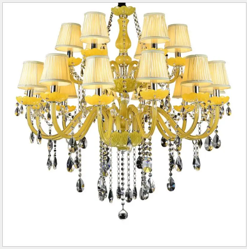 Tiffany Yellow Clear Crystal Chandelier Lustre Crystal Chandelier 18Arms D950mm E14 AC Optional Lustres De Cristal Chandelier