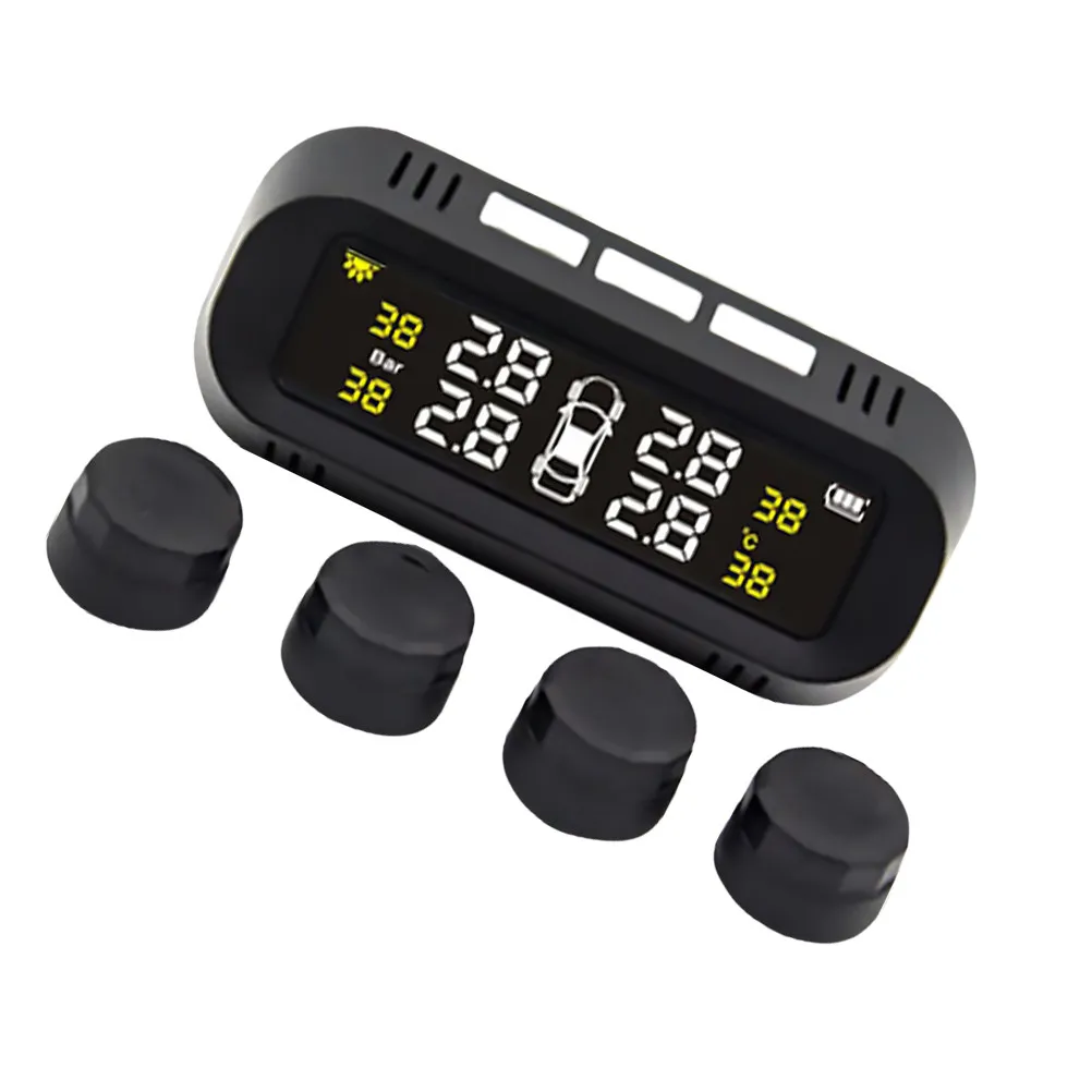 Wireless Solar Powered Tire Pressure Monitoring System Real -Wheel Display High Definition Color Screen Low Battery