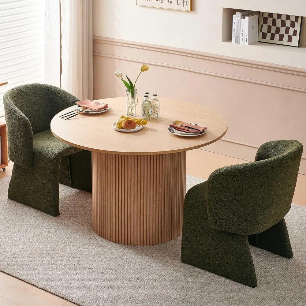 

3-Piece Round Dining Table Set for 2, Rustic 47-Inch Kitchen Table and Chair Set, Dining Set with Dark Green Upholstered