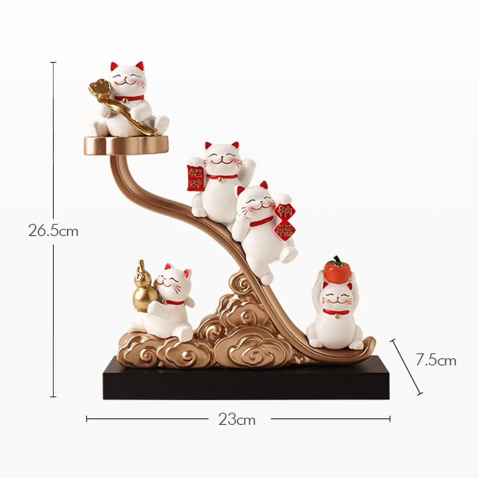 Fortune Cat Figurine Mascot Cat Desk Creative Five Blessings Lucky Cat Statue
