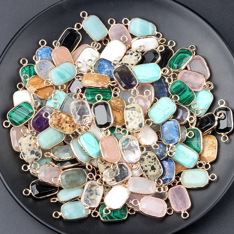 1 قطعة 12x16 مللي متر الأحجار الكريمة موصل ثقب مزدوج مربع الشكل الأوجه الذهبي المعادن متفوقا 13 ألوان DIY بها بنفسك لصنع قلادة أساور #4