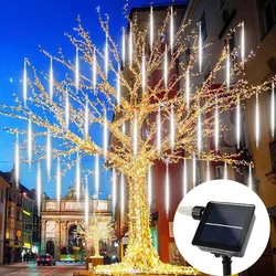 LED 8 Tube Solar Meteor Shower Rain String Lights 30/50cm Holiday Garland Fairy Light Outdoor Christmas Tree Wedding Decoration