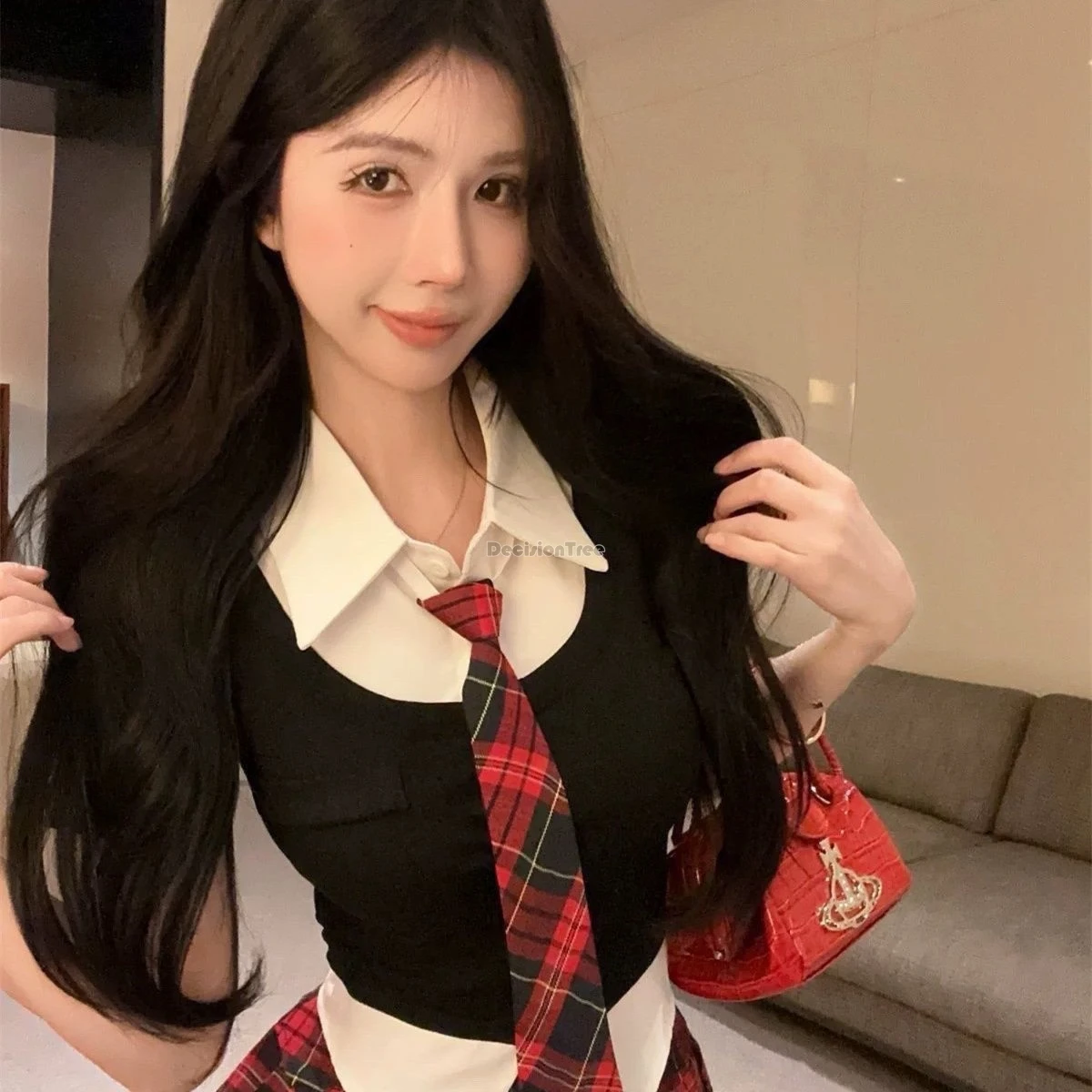 2025 stile coreano colletto polo top a maniche corte a vita alta jk plaid gonne corte 2 pezzi estate ragazze uniforme scolastica jk set